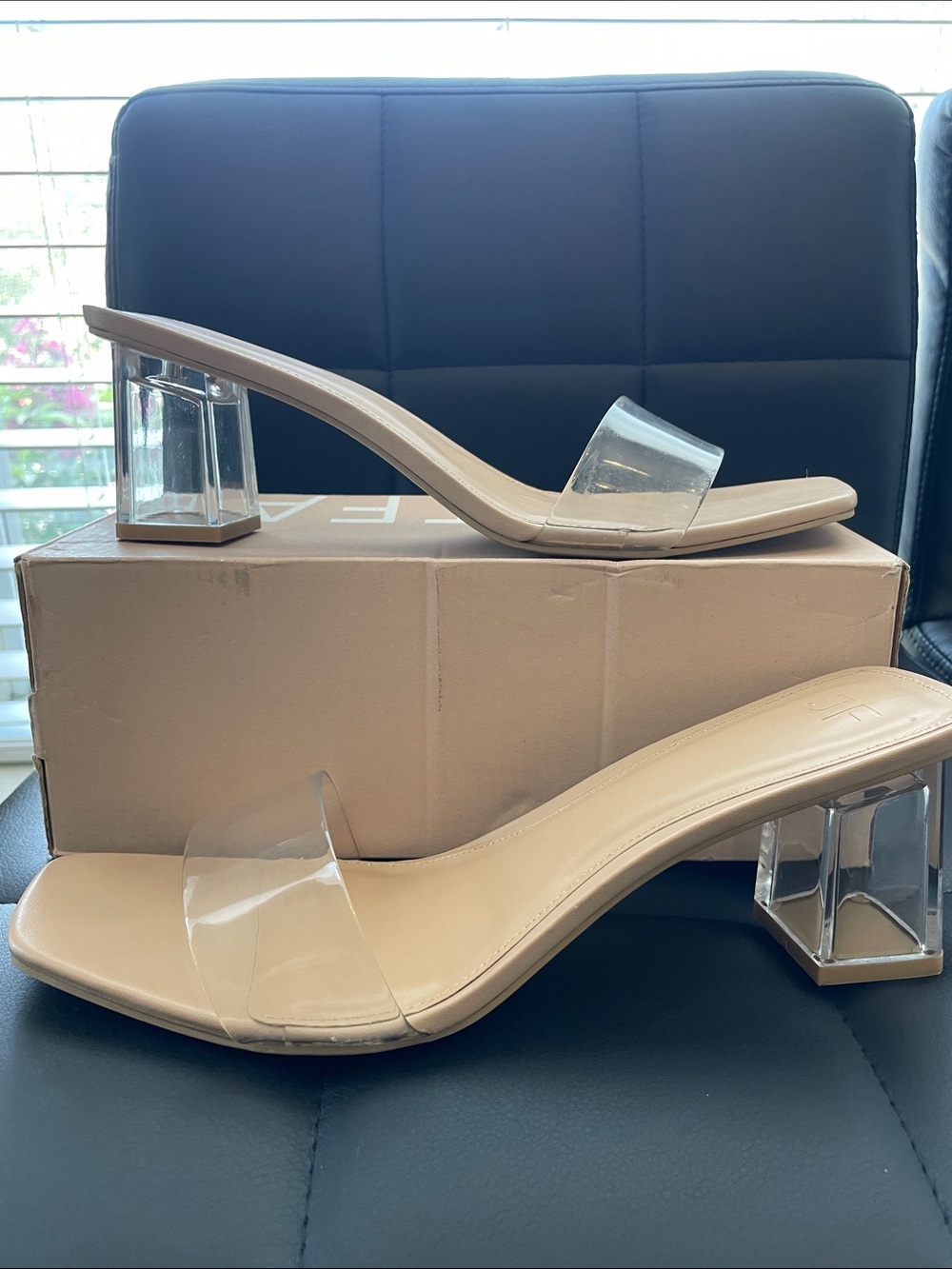 Jeffrey Campbell Nude Clear Strap Block Heel Sandals
